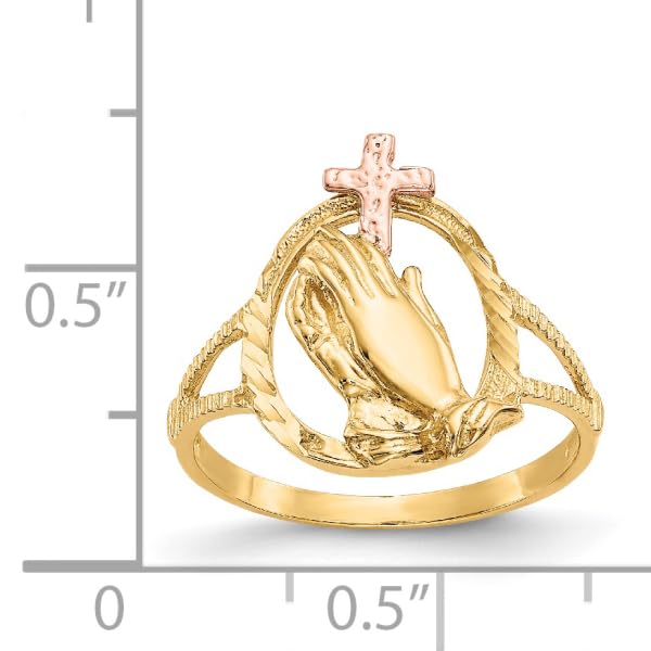 IceCarats 14K Two Tone Gold Jesus Christ Praying Hands Lord Serenity Prayer Holy Cross Ring Christian Religious Band Size 6