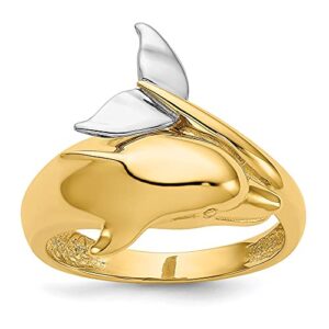 IceCarats 14K Two Tone Gold Sea Dolphin Ocean Fish Beach Nautical Ring Size 7.5