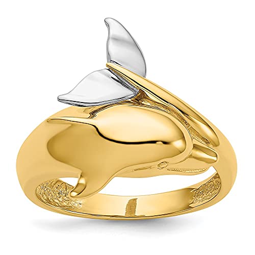 IceCarats 14K Two Tone Gold Sea Dolphin Ocean Fish Beach Nautical Ring Size 7.5