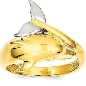 IceCarats 14K Two Tone Gold Sea Dolphin Ocean Fish Beach Nautical Ring Size 7.5