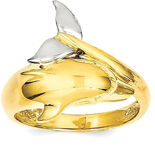 IceCarats 14K Two Tone Gold Sea Dolphin Ocean Fish Beach Nautical Ring Size 7.5