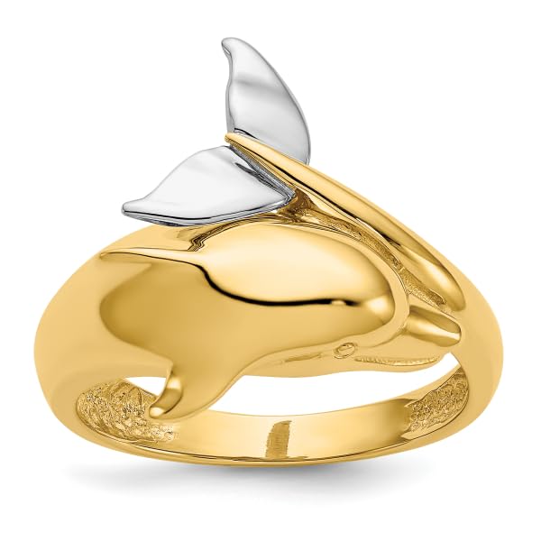 IceCarats 14K Two Tone Gold Sea Dolphin Ocean Fish Beach Nautical Ring Size 7.5