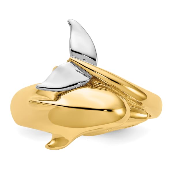 IceCarats 14K Two Tone Gold Sea Dolphin Ocean Fish Beach Nautical Ring Size 7.5