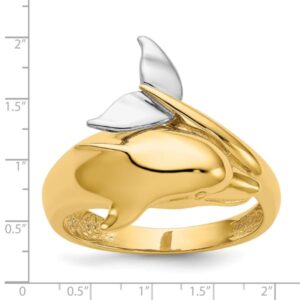 IceCarats 14K Two Tone Gold Sea Dolphin Ocean Fish Beach Nautical Ring Size 7.5