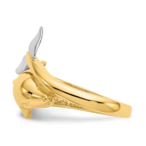 IceCarats 14K Two Tone Gold Sea Dolphin Ocean Fish Beach Nautical Ring Size 7.5