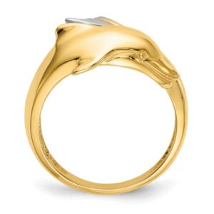 IceCarats 14K Two Tone Gold Sea Dolphin Ocean Fish Beach Nautical Ring Size 7.5