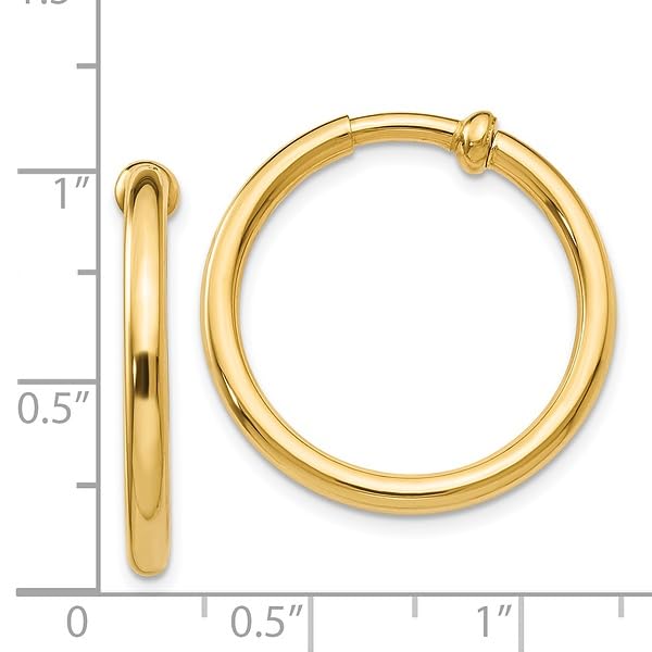 14K Yellow Gold Non Pierced Clip On Hoops Earrings