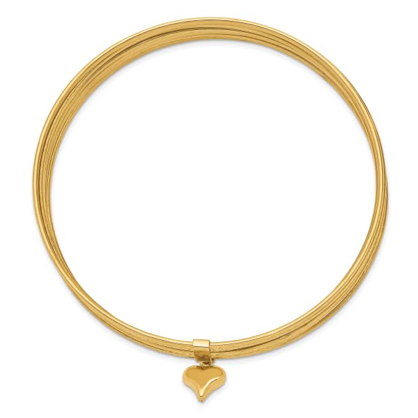 IceCarats 14K Yellow Gold Dangling Heart Love Set of 7 Slip On Bangle Bracelet