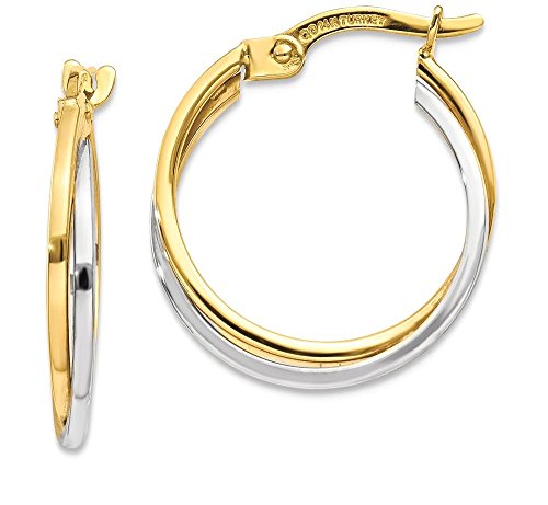 14K Two Tone Gold Round Hoop Earrings