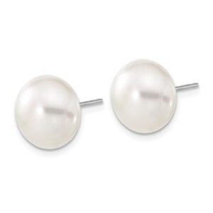 14k white gold 11mm button freshwater cultured pearl stud earrings