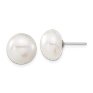 14K White Gold 11mm Button Freshwater Cultured Pearl Stud Earrings