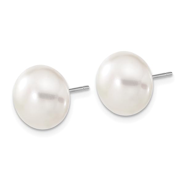 14K White Gold 11mm Button Freshwater Cultured Pearl Stud Earrings