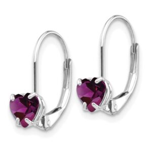 14K White Gold 5mm Heart Love Purple Amethyst Drop Dangle Earrings Gemstone February Birthstone Jewelry