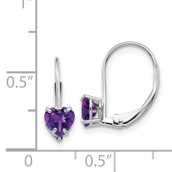 14K White Gold 5mm Heart Love Purple Amethyst Drop Dangle Earrings Gemstone February Birthstone Jewelry