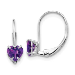 14K White Gold 5mm Heart Love Purple Amethyst Drop Dangle Earrings Gemstone February Birthstone Jewelry