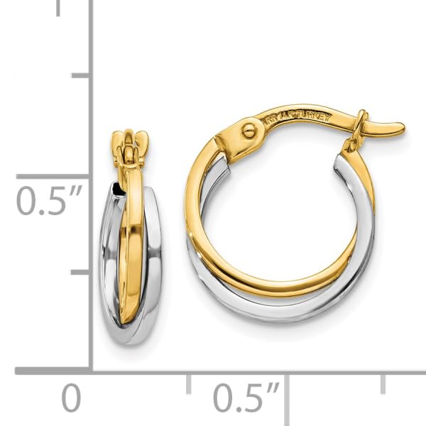 14K Two Tone Gold Round Hoop Earrings