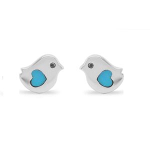 Boma Jewelry Sterling Silver Little Bird Turquoise Heart Stud Earrings