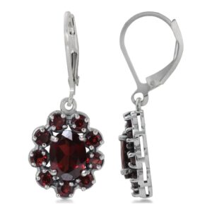 Silvershake 2.72ct. Natural Garnet 925 Sterling Silver Flower Cluster Leverback Dangle Earrings