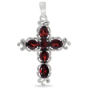 silvershake 3.31ct. natural garnet white gold plated 925 sterling silver victorian cross pendant