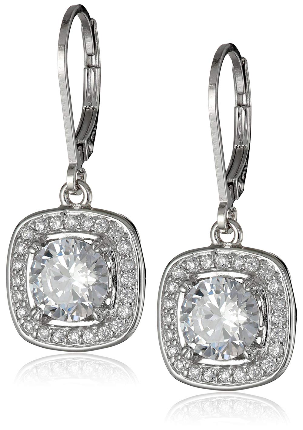 Amazon Collection Sterling Silver Cubic Zirconia Halo Set Lever-Back Drop Earrings (2.98 cttw)