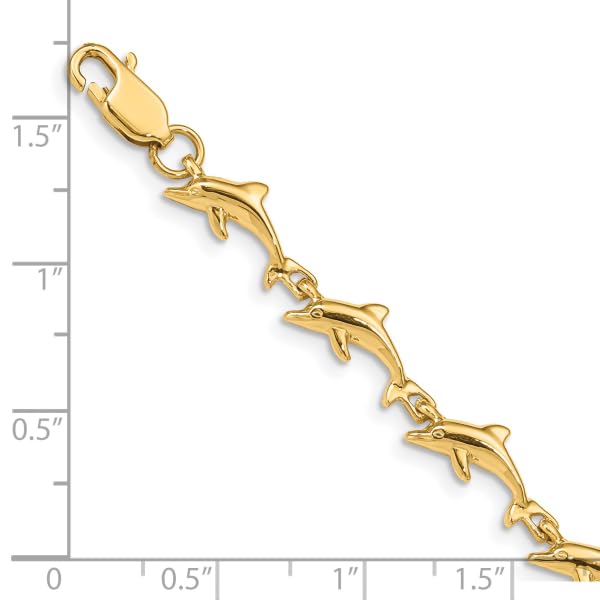 IceCarats 14K Yellow Gold Sea Dolphin Ocean Fish Beach Nautical Chain Charm Bracelet