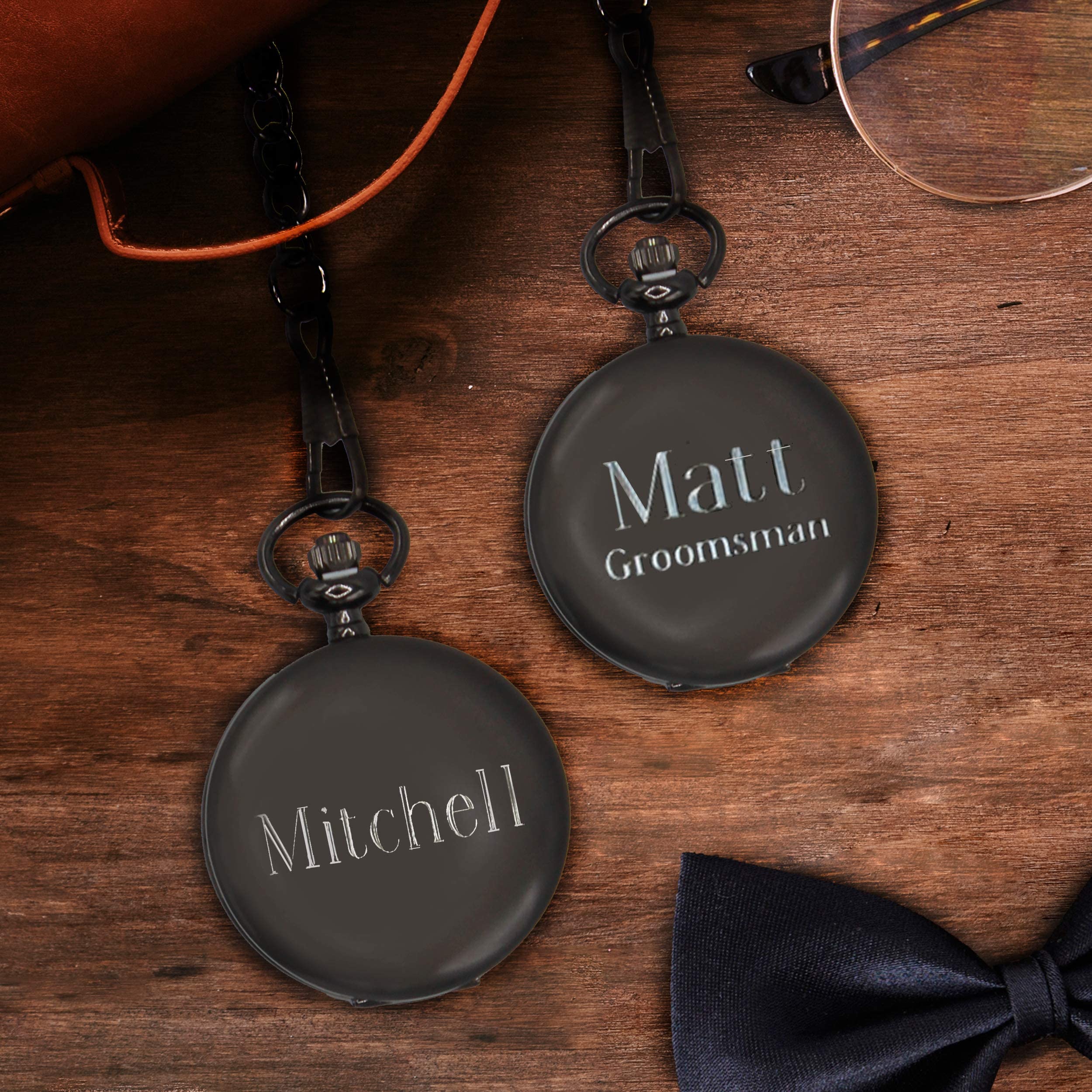 My Personal Memories, Personalized Gunmetal Gray, Black or Silver Quartz Pocket Watch with Chain - Groomsmen Wedding Party - Engraved (Gunmetal Gray)