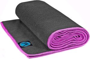 youphoria yoga microfiber towel non-slip yoga mat towel - hot yoga towel for sweat & grip... (gray towel/pink stitching)