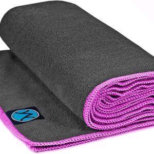 Youphoria Yoga Microfiber Towel Non-Slip Yoga Mat Towel - Hot Yoga Towel for Sweat & Grip... (Gray Towel/Pink Stitching)