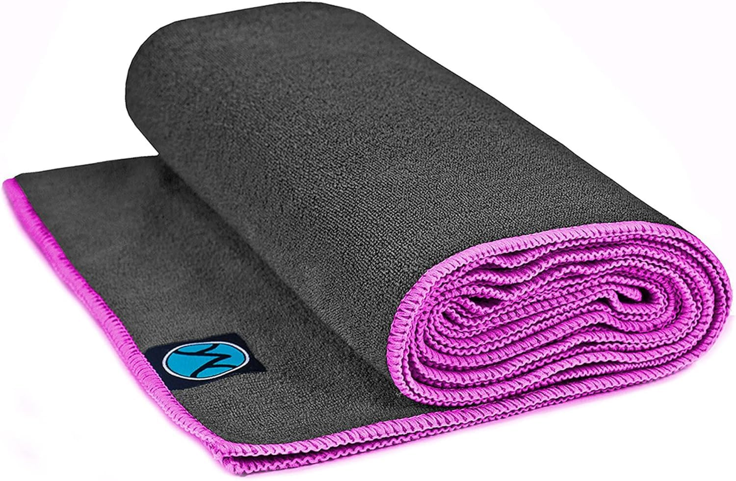 Youphoria Yoga Microfiber Towel Non-Slip Yoga Mat Towel - Hot Yoga Towel for Sweat & Grip... (Gray Towel/Pink Stitching)