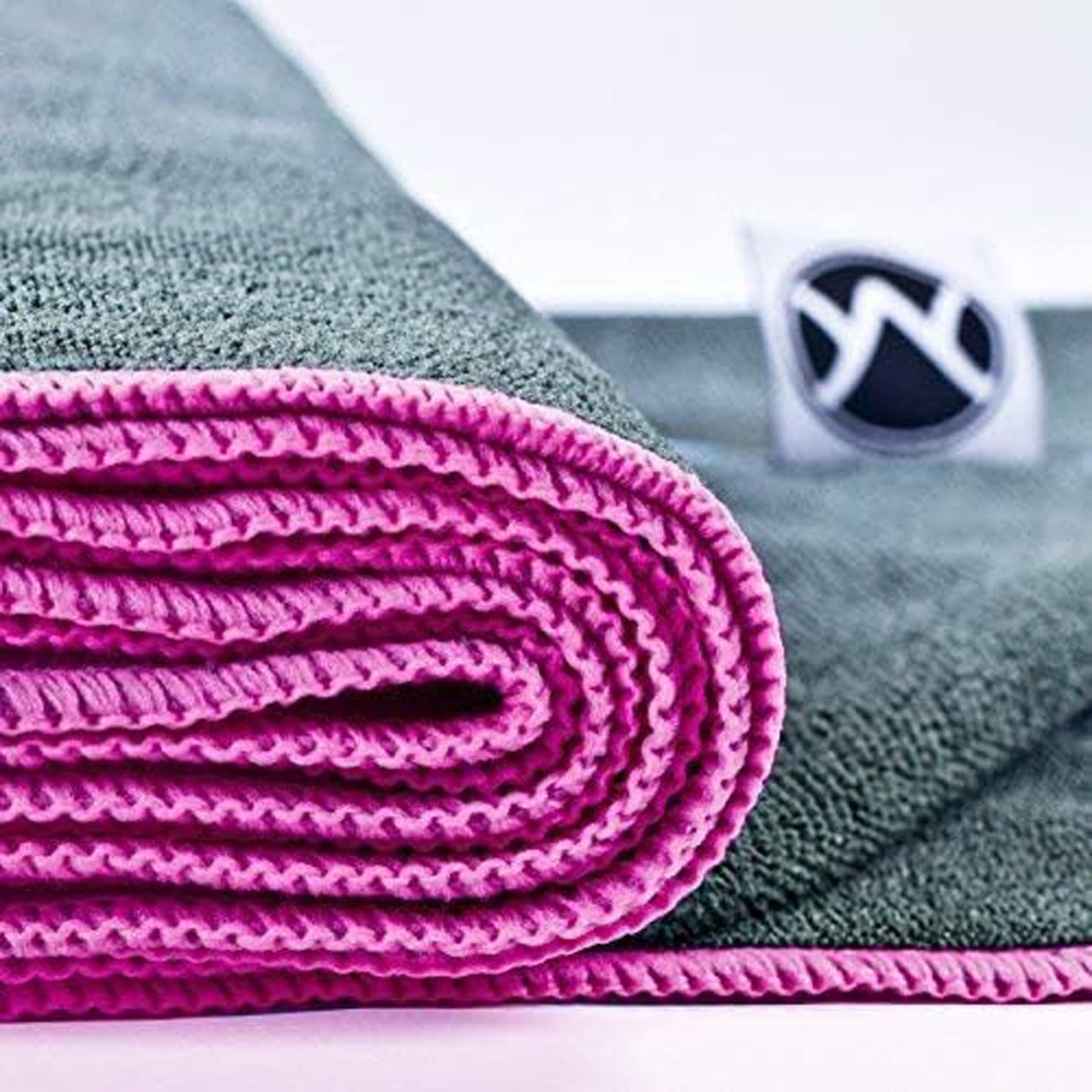 Youphoria Yoga Microfiber Towel Non-Slip Yoga Mat Towel - Hot Yoga Towel for Sweat & Grip... (Gray Towel/Pink Stitching)