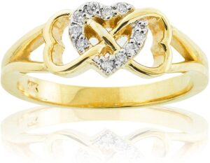 10k yellow gold 1/15 cttw diamond accented triple heart infinity celtic knot band engagement ring (j-k color, i1-i2 clarity) - size 4