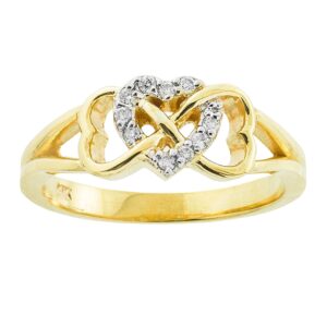 14K Yellow Gold 1/15 Cttw Diamond Accented Triple Heart Infinity Celtic Knot Band Engagement Ring (J-K Color, I1-I2 Clarity) - Size 6-1/2