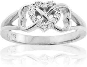 10k white gold 1/15 cttw diamond accented triple heart infinity celtic knot band engagement ring (j-k color, i1-i2 clarity) - size 6