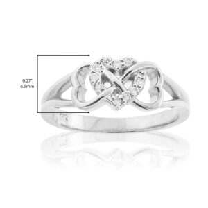 10K White Gold 1/15 Cttw Diamond Accented Triple Heart Infinity Celtic Knot Band Engagement Ring (J-K Color, I1-I2 Clarity) - Size 6