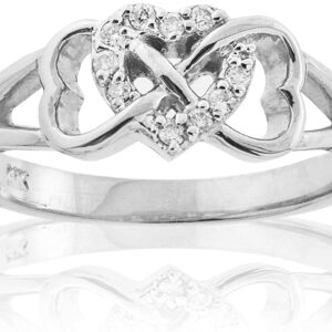 10K White Gold 1/15 Cttw Diamond Accented Triple Heart Infinity Celtic Knot Band Engagement Ring (J-K Color, I1-I2 Clarity) - Size 9