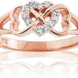 10K Rose Gold 1/15 Cttw Diamond Accented Triple Heart Infinity Celtic Knot Band Engagement Ring (J-K Color, I1-I2 Clarity) - Size 4-1/2