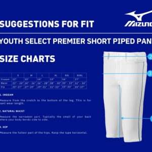 Mizuno Boys Youth Premier Short Piped Pant XL White-Navy, White/Navy, X-Large US