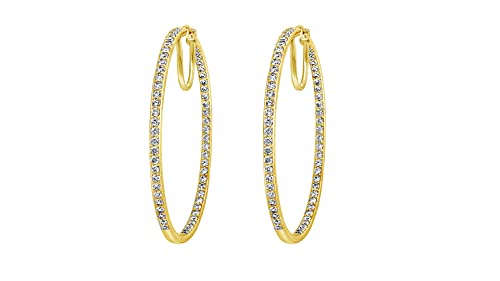 Amazon Essentials Yellow-Gold-Plated Sterling Silver Paved Infinite Elements Cubic Zirconia 2-Inch round Hoop Earrings (7 cttw), (previously Amazon Collection)