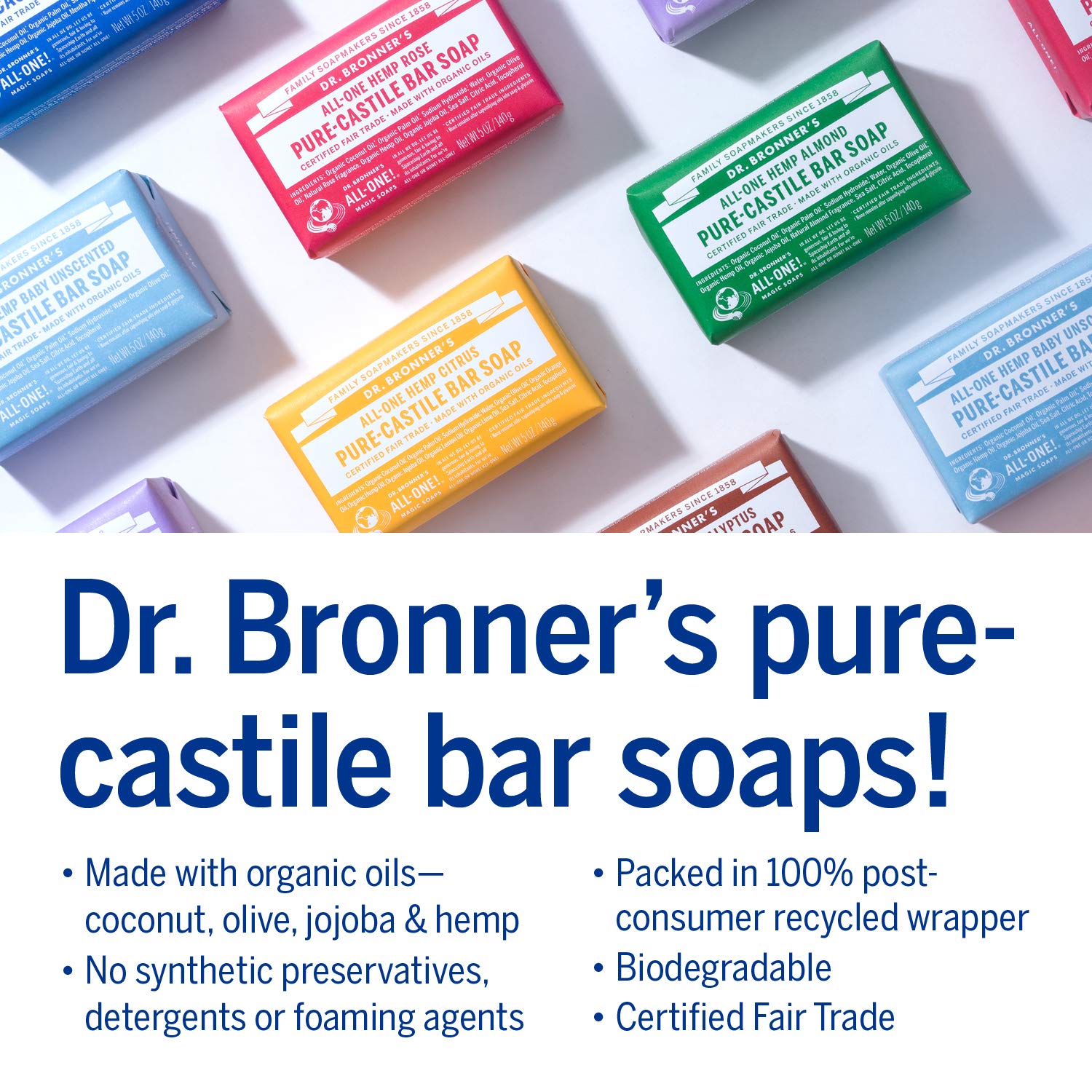 Dr. Bronner's - Pure-Castile Bar Soap (Rose, 5 ounce, 2-Pack) - Made with Organic Oils, For Face, Body and Hair, Gentle and Moisturizing, Biodegradable, Vegan, Cruelty-free, Non-GMO