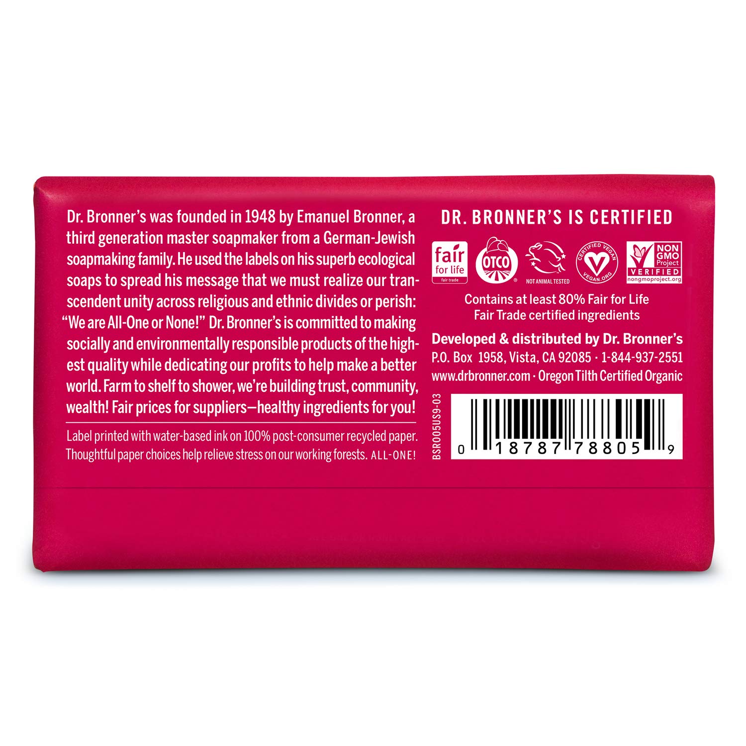 Dr. Bronner's - Pure-Castile Bar Soap (Rose, 5 ounce, 2-Pack) - Made with Organic Oils, For Face, Body and Hair, Gentle and Moisturizing, Biodegradable, Vegan, Cruelty-free, Non-GMO