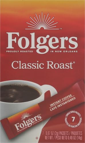 Folgers Classic Roast Instant Coffee Crystals, 7 Single Serve Packets