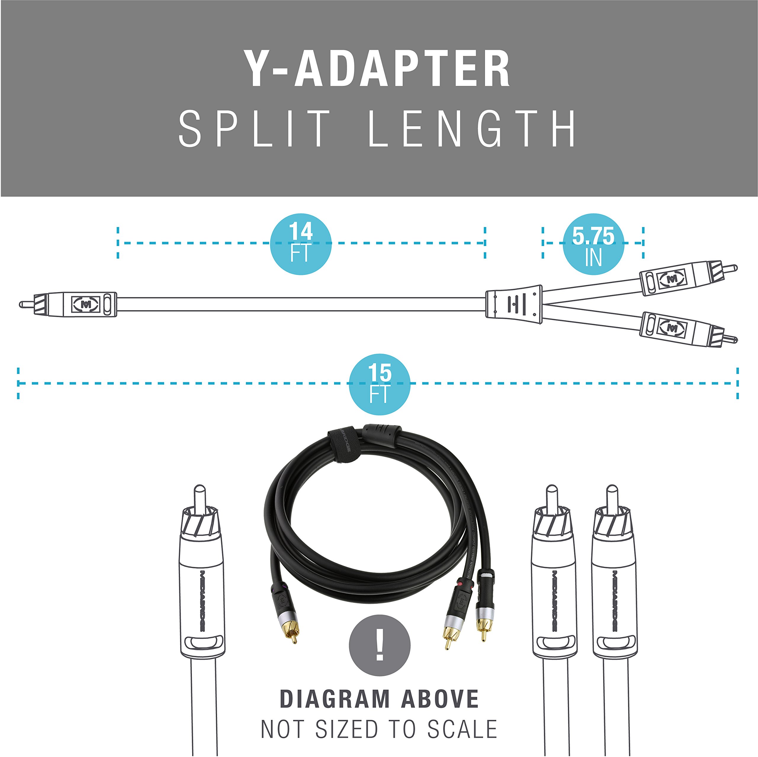 Mediabridge™ Ultra Series RCA Y-Adapter (15 Feet) - 1-Male to 2-Male for Digital Audio or Subwoofer - Dual Shielded with RCA to RCA Gold-Plated Connectors - Black - (Part# CYA-1M2M-15B)