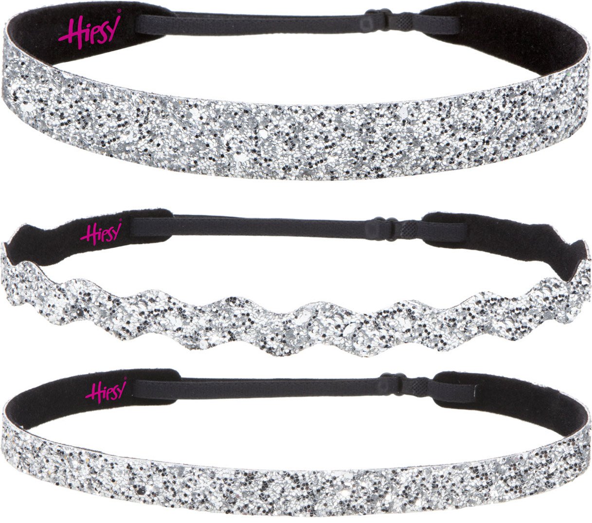 Hipsy Women's Adjustable NO SLIP Bling Glitter Headband Mixed 3pk (Silver)