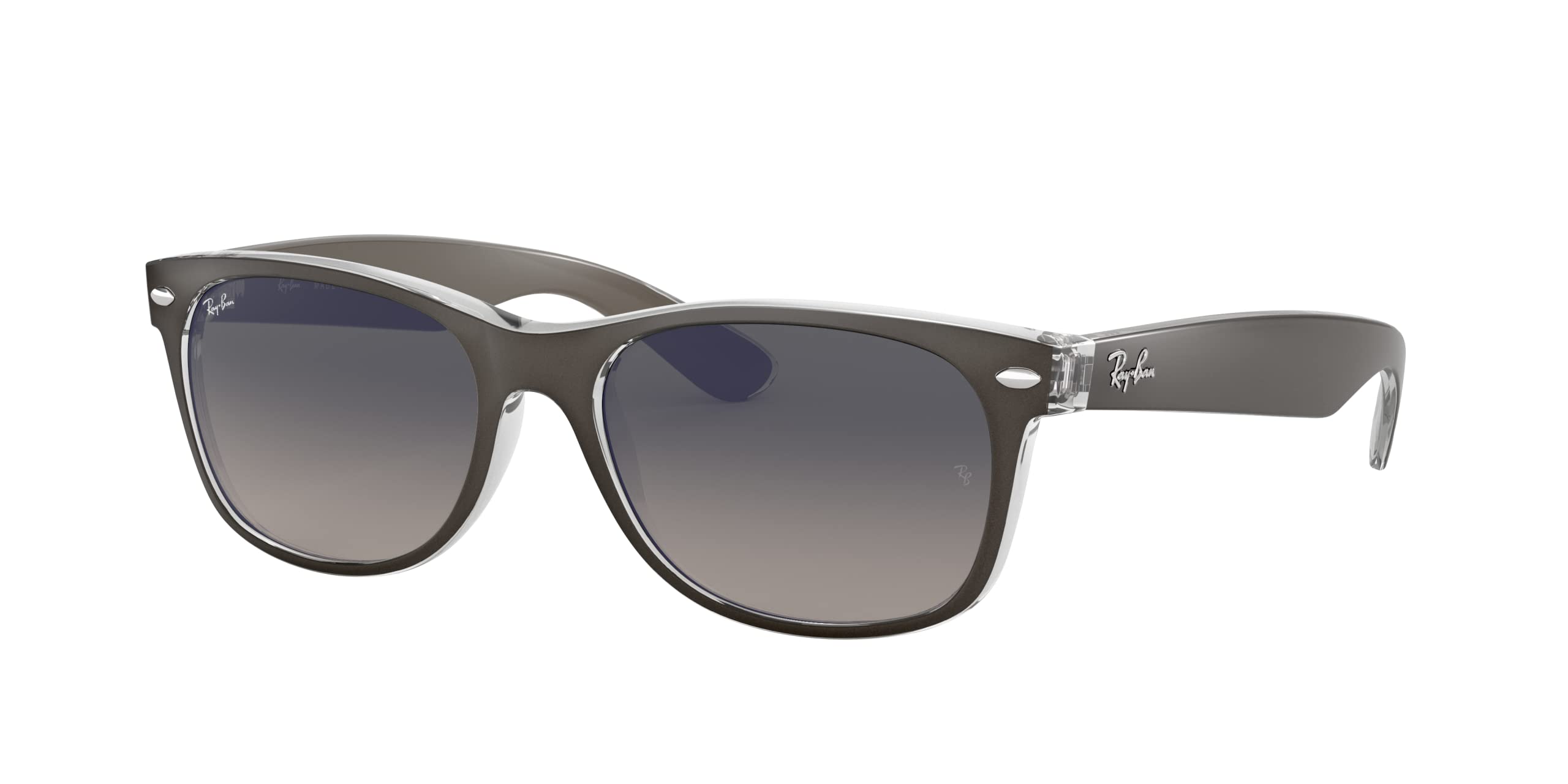 Ray-Ban RB2132 New Wayfarer Square Sunglasses, Gunmetal On Transparent/Light Grey Gradient Dark Grey, 55 mm