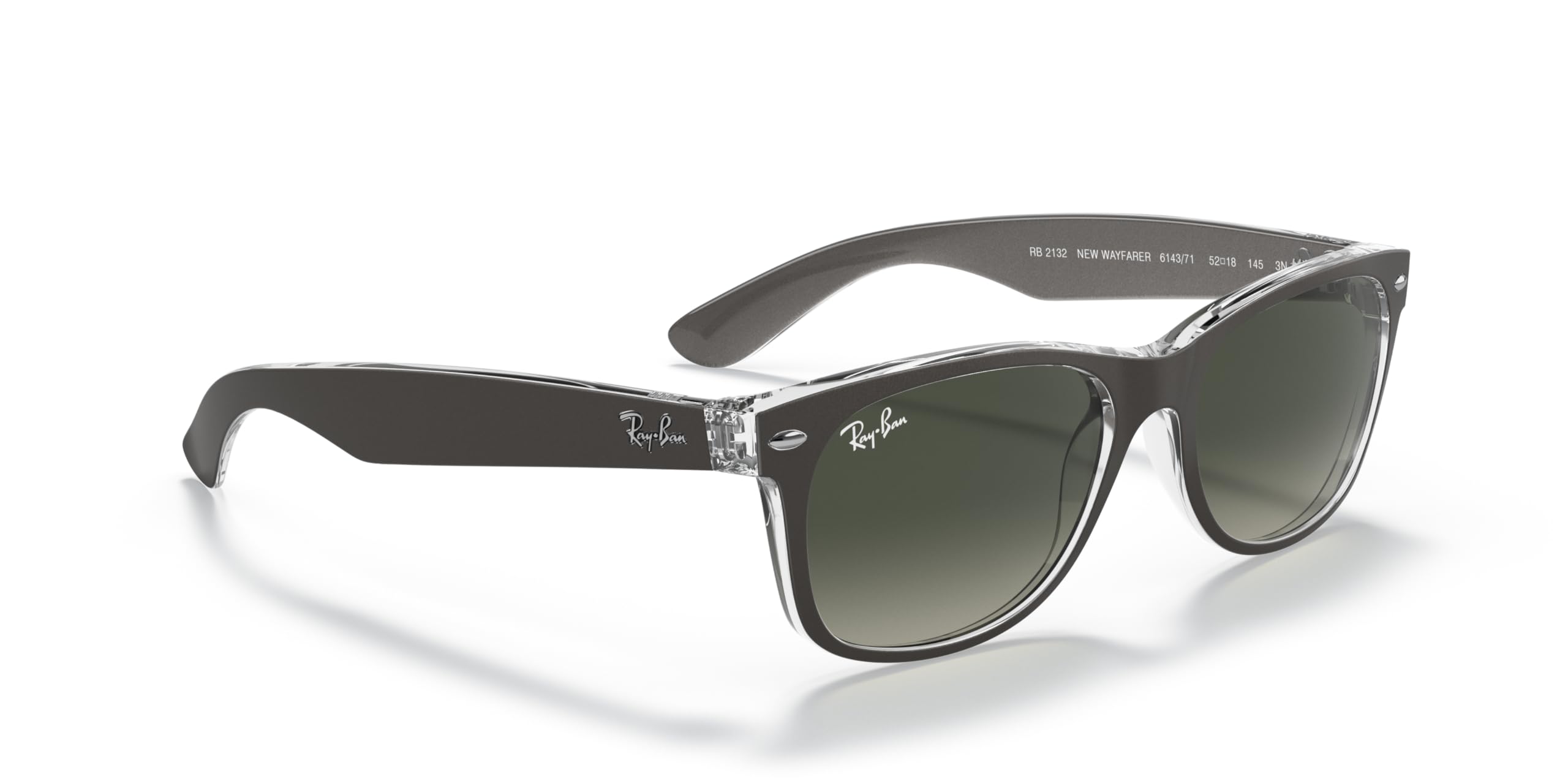 Ray-Ban RB2132 New Wayfarer Square Sunglasses, Gunmetal On Transparent/Light Grey Gradient Dark Grey, 55 mm