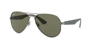 ray-ban men's rb3523 aviator sunglasses, matte gunmetal/polarized green, 59 mm + 0