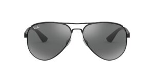 ray-ban men's rb3523 aviator sunglasses, matte black/grey mirrored silver, 59 mm