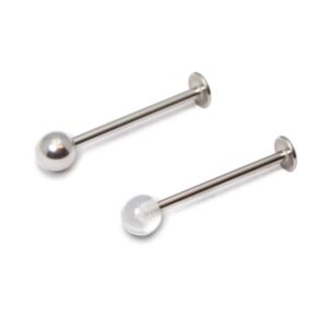 BodyJewelryOnline Set of 2 Flat Bottom 316L Surgical Steel Tongue Cheek Piercing Retainer 16 Gauge 5/8" 15mm