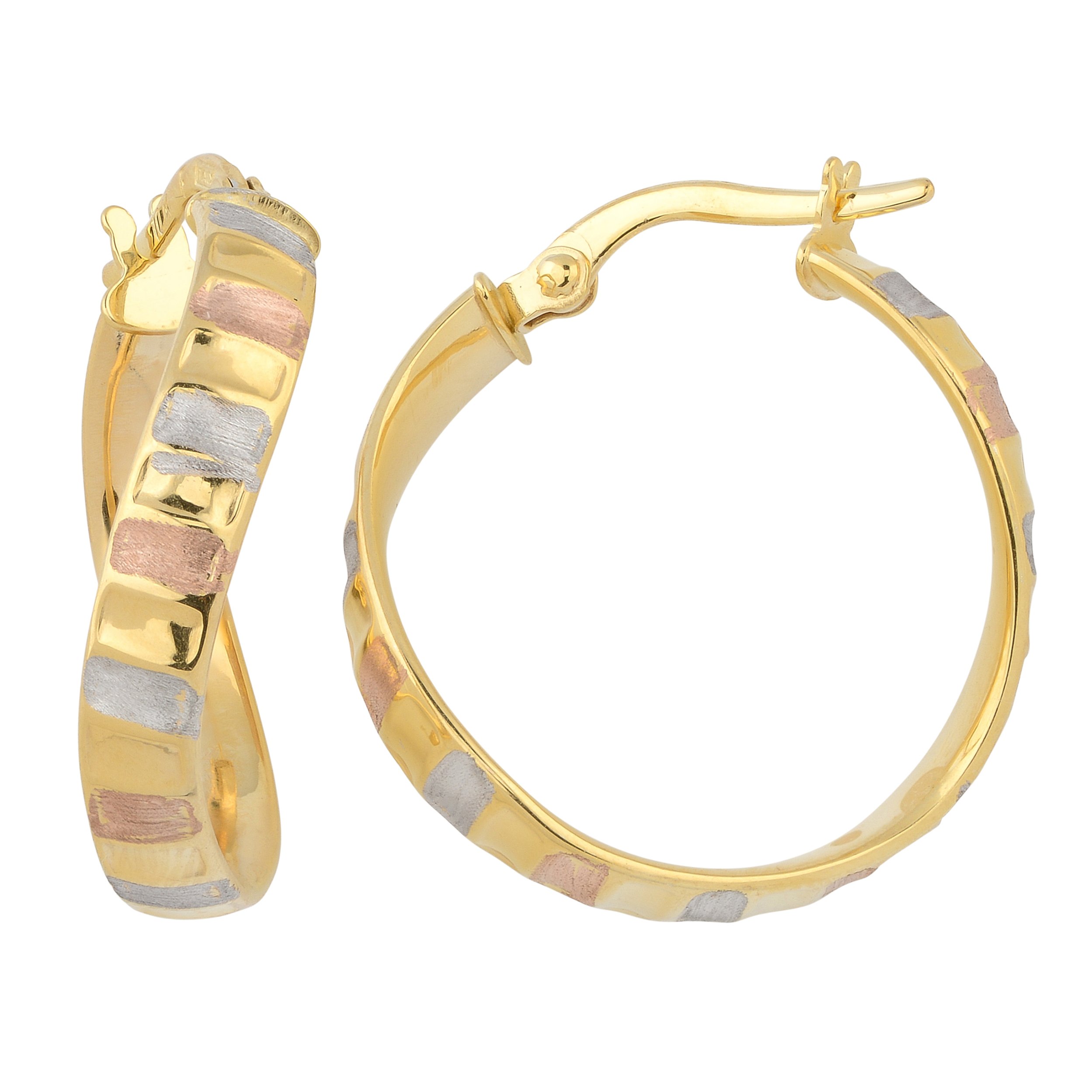 Kooljewelry 10k Tri-color Gold Satin Finished Twist Hoop Earrings, 0.90 inch