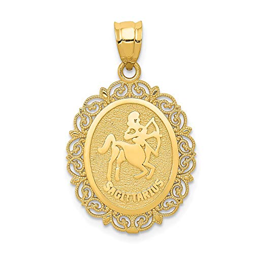 Saris and Things 14k Yellow Gold Solid Satin Polished Sagittarius Zodiac Oval Charm Pendant